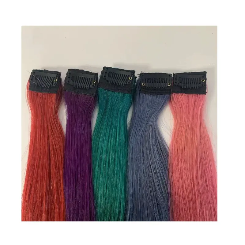 Accesorios para el cabello coloridos de Venta caliente Clip en la extensión del cabello Extensiones de cabello recto Rosa rojo azul para mujeres