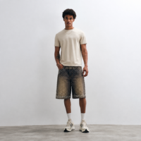 DiZNEW Premium Heavyweight Distressed Jorts Homme, Jean Baggy Artisanal à Motifs Perles et Étoiles, Logo Personnalisé, Streetwear, Fabrication en Usine