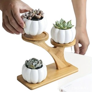 Support à plantes en bois à trois niveaux pour bureau, présentoir à mini-succulentes, couleur bois naturel, support à pots de fleurs à plusieurs niveaux - Product Image 5