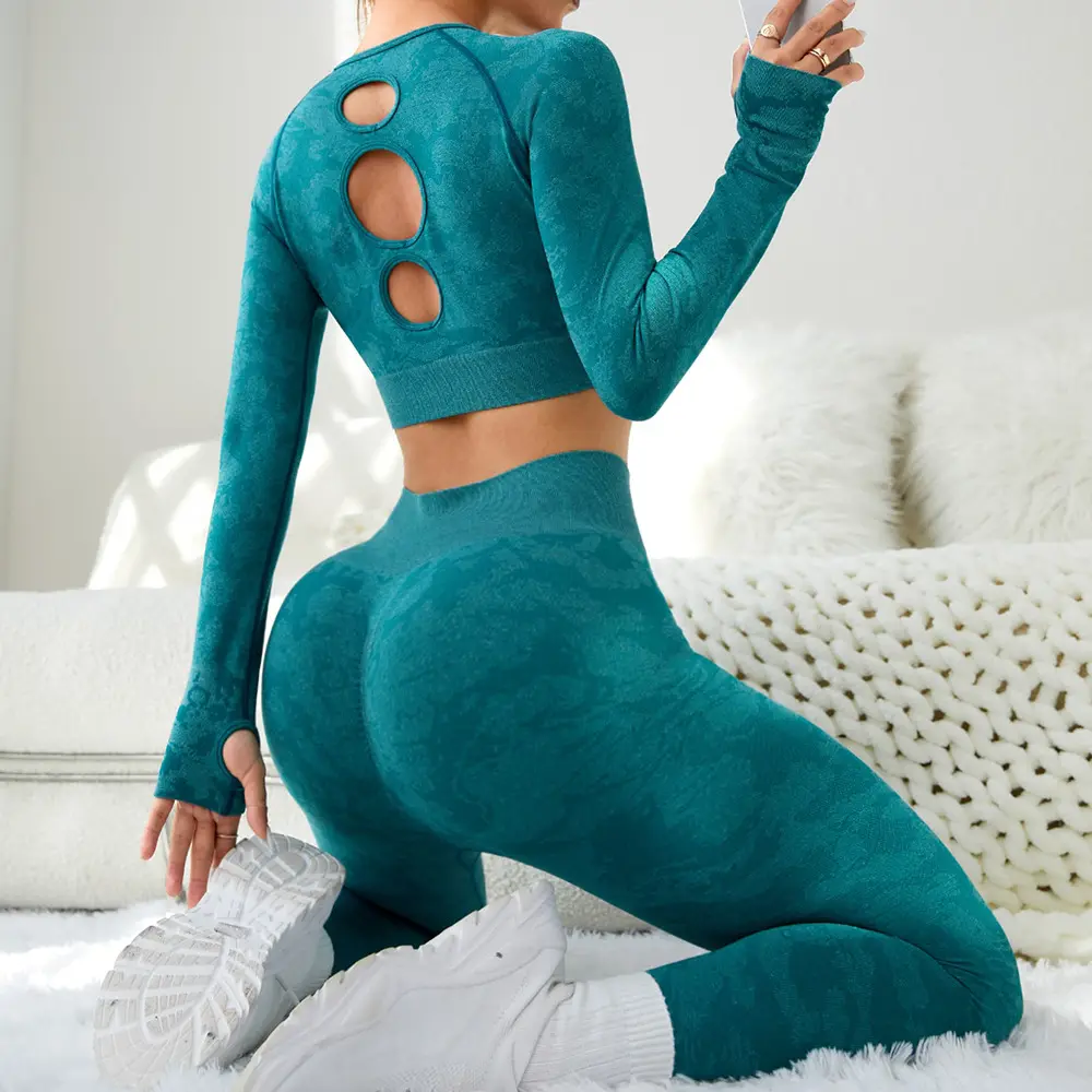 2023 nuove donne senza soluzione di continuità set Yoga allenamento da corsa abbigliamento Yoga top Push Up leggings Sportswear Gym Fitness set tuta LOGO