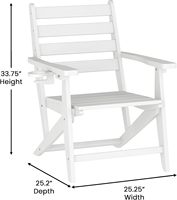 Mobilier Adirondack Chaise de salle à manger résistante aux intempéries HDPE recyclé blanc avec porte-gobelet pliable