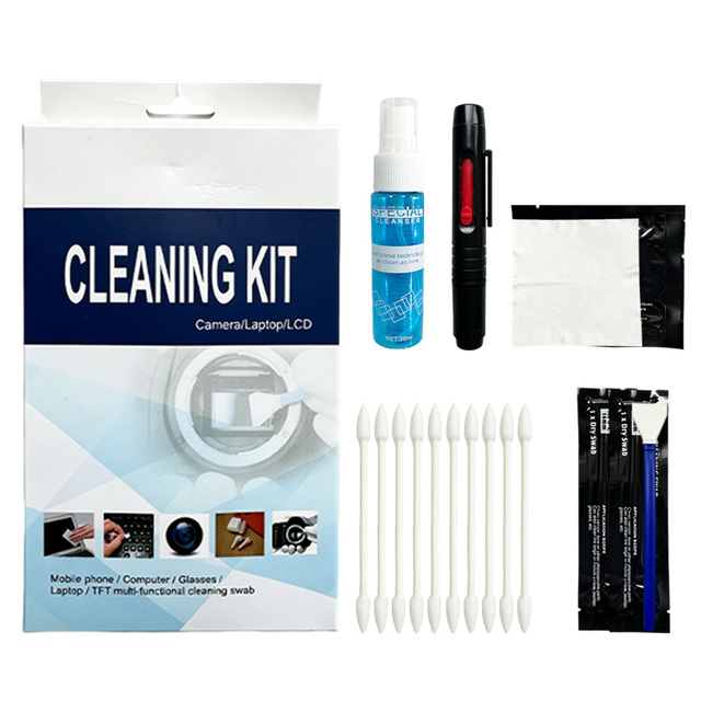 Laptop & Keyboard Kit - Cleaning Swab, Lens Pen, Cloth, Buds, Spray - for Screen, Key Gaps, Cooling Vents - Paper Box