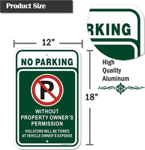 Panneau d'interdiction de stationnement <span class=keywords><strong>sans</strong></span> autorisation du propriétaire, panneau d'avertissement de remorquage en aluminium réfléchissant pour propriété privée - Product Image 1