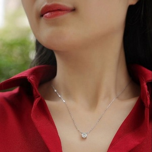 Collier pendentif solitaire rond en zircone cubique, couleur argent, 6.5MM, pierre unique, chaîne de cou simple et délicate, bijoux élégants - Product Image 4