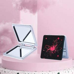 Miroir <span class=keywords><strong>de</strong></span> maquillage pliable compact en cuir PU avec logo personnalisé, double face, carré, pour voyage, cadeau promotionnel - Product Image 1