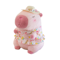 Jouets en peluche doux brodés sur le thème de l'été, personnalisables, 100% polyester, coton PP, couette rose et marron, capybara avec robe et chapeau