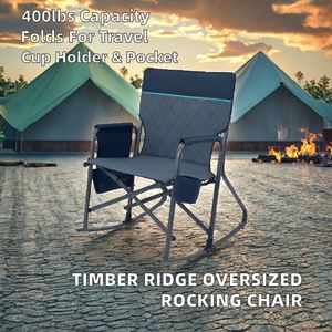 Timber Ridge Folding Oversized Rocking <b>Camping</b> Chair 400lbs Capacity Portable Outdoor Rocker Hard Armrests <b>Cup</b> Holder Side - Product Image 3