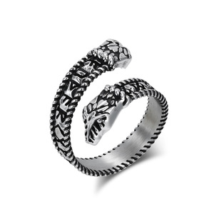 Viking Double-Headed Serpent <b>Titanium</b> Steel <b>Ring</b> With Runes Men's Jewelry Gift Stainless Steel Fashion <b>Ring</b> - Product Image 1