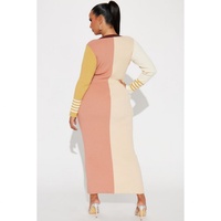 Vestido Midi Casual de Otoño de Alta Calidad, Económico, Vintage, Minimalista, con Cuello en V, Diseño de Parches en Contraste de Color, Corte Ajustado y Elegante