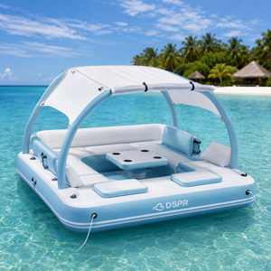 Piattaforma Galleggiante da Spiaggia con Tettoia Parasole, Gradino per Nuoto e Tappetino Antiscivolo per Noleggio Vacanze - Product Image 3