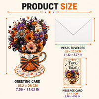 Nouvelle conception 2026 : Cartes de vœux de table en papier découpé tridimensionnel en forme de tasse à thé orange pour Halloween, en vente