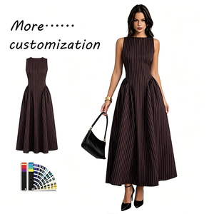 Abiti Estivi Personalizzati Yegao, 100% Poliestere, Maxi Vestiti a Righe Linea A, Traspiranti con Stampa Digitale OEM, Abiti Casual da Donna - Product Image 1