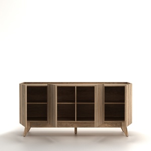 Buffet moderne en chêne cannelé avec accents en pierre pour salon et salle à manger - Product Image 3