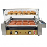 Machine à hot-dogs électrique commerciale 220V à 7 rouleaux, en acier inoxydable 304 de qualité alimentaire, chauffe-saucisses avec couvercle en verre, pour hôtels et commerces alimentaires