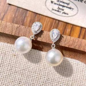 Accessoires en perles DIY, clous d'oreille en argent S925, support vide, boucles d'oreilles tendance pour femmes avec perles rondes de 9 à 13 mm, modèle 22657 - Product Image 1