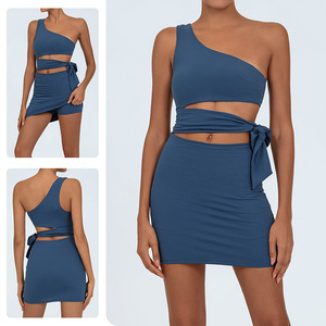 Nouvelle conception Jupe de sport pour femme à cordon de serrage, couleur unie, asymétrique, rembourrée, anti-exposition, pour la course, la gym et le tennis - Product Image 6