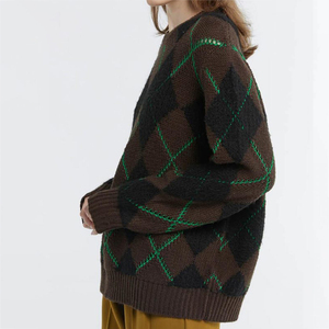 Suéter <span class=keywords><strong>de</strong></span> lana con <span class=keywords><strong>rombos</strong></span> <span class=keywords><strong>para</strong></span> <span class=keywords><strong>mujer</strong></span>, ropa informal con cuello, venta al por mayor, OEM - Product Image 5