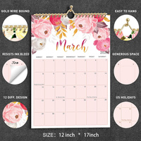 Calendrier mural personnalisé 12 mois, calendrier à spirale à suspendre, calendriers de bureau à feuilles détachables, calendrier mensuel avec pages à colorier