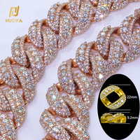 NUOYA Collar Cubano de 3 Hileras con Logotipo Personalizado, 22mm Grueso, Completamente Iced Out con Circonitas, Chapado en Oro Rosa, Joyería Fina Hip Hop
