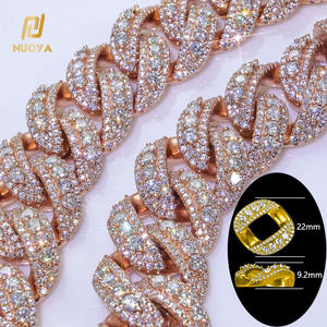 سلسلة كوبية مخصصة من NUOYA بثلاثة صفوف من الماس، عرض 22 مم، مرصعة بالكامل بالزركون، مطلية بالذهب الوردي، مجوهرات هيب هوب فاخرة - Product Image 2