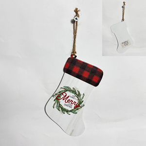 Ornement de noël chaussettes forme impression UV en bois arbre de noël décoration maison fête décor tenture murale ornements en bois - Product Image 2
