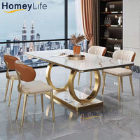 Table à manger moderne italienne européenne en acier inoxydable et marbre pour la maison, l'appartement, la ferme, l'hôtel