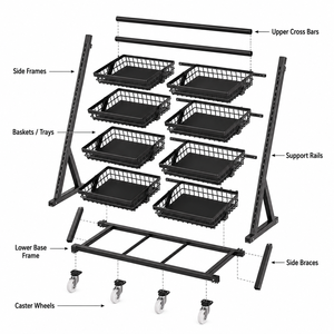 Exhibidor Móvil de Metal Negro con Bandeja de Malla Angulada, 10 Estantes, Ruedas, Altura Ajustable, Ligero, Tipo A, Inclinado, para <span class=keywords><strong>Supermercado</strong></span> - Product Image 5