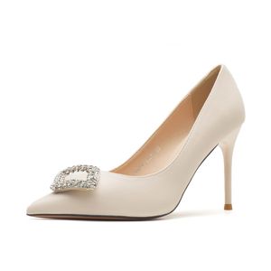 9888F-086 Escarpins à bout pointu, talon aiguille, boucle strass, en satin, chaussures de bureau, talons hauts, mode féminine - Product Image 5