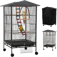 Cage à oiseaux moyenne en fer forgé avec couvercles pour perruches, calopsittes, perroquets et plus encore
