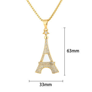 Hip Hop glacé CZ <span class=keywords><strong>Paris</strong></span> tour Eiffel étanche Non ternir sans acier inoxydable mode bijoux pendentif colliers hommes mâle - Product Image 1