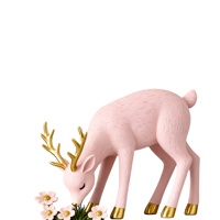 Figura de Ciervo Rosa en Resina con Detalles en Dorado, Estatua de Animal Hecha a Mano para Estantes, Escultura Personalizada