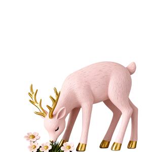 Figura de Ciervo Rosa en Resina con Detalles en Dorado, Estatua de <span class=keywords><strong>Animal</strong></span> Hecha a Mano para Estantes, Escultura Personalizada - Product Image 1