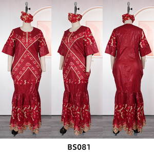 H&D BS081 Nuovo Design Abito Tradizionale Africano Bazin Riche per Donna, Vestito Lungo Personalizzato con Ricami e Foulard - Product Image 5