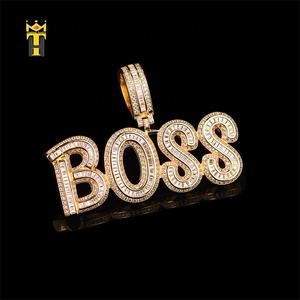 Hip Hop Populer Baguette Zircon Bos Besar Huruf Perak Huruf Liontin - Product Image 6