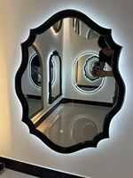 Cermin Dinding Kamar Mandi Hotel Custom, Cermin Kayu Bentuk Tidak Beraturan untuk Dekorasi Rumah, Grosir Cermin Kamar Mandi LED, Dapat Dikustomisasi