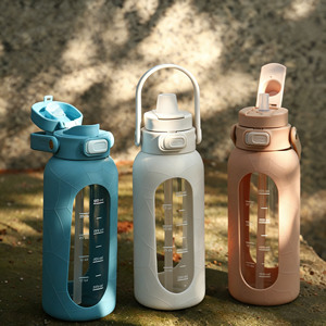 Nouvel Arrivage – Bouteilles de Sport en <span class=keywords><strong>Verre</strong></span> Borosilicate de 1000 ml, Simples et Élégantes, <span class=keywords><strong>avec</strong></span> Poignée Portable et Couvercle à <span class=keywords><strong>Paille</strong></span>, Idéales pour le Camping - Product Image 4