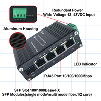 Switch Ethernet PoE Gigabit Industriel Non Géré 4 Ports RJ45 + 1 Port SFP Entrée 12~48V DC 10Gbps Non Bloquant Boîtier Aluminium DIN