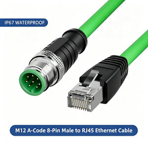 Câble Ethernet M12 vers RJ45 4 broches 8 conducteurs avec connecteur codé ADX, câble de bus blindé à paires torsadées haute flexibilité pour caméras industrielles - Product Image 2