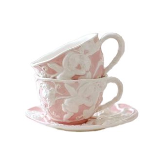 British 220ml Barista <b>Ceramic</b> Coffee <b>Cup</b> & Saucer Vintage Britain Embossed Porcelain Mug & Plate Europe Design Style - Product Image 1