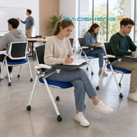 Chaise de formation GS-2401D avec tablette d'écriture, dossier en maille, bras pivotant pour tablette, 4 roulettes, siège rembourré, chaise personnalisable OEM ODM