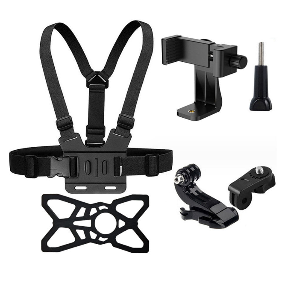 Hongdak for Gopro Accessories B Double Shoulder Chest Strap 6-in-1 Set Chest Strap+Phone Clip Silicone Mesh Cycling Shooting Set
