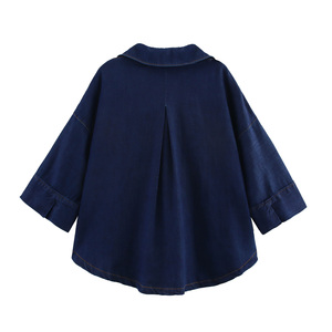 Yuhong <strong>Turn</strong> Down Collar Buttons <strong>Up</strong> Long Sleeve Denim Blue Color Casual Fashion <strong>Jeans</strong> Tops Blouse For <strong>Women</strong> - Product Image 2