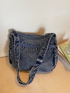 Retro Solid Color Small Sister Casual Shoulder <b>Bag</b> Female <b>College</b> Student Weekend Shopping Multi Layer Crossbody <b>Bag</b> Jeans - Product Image 4
