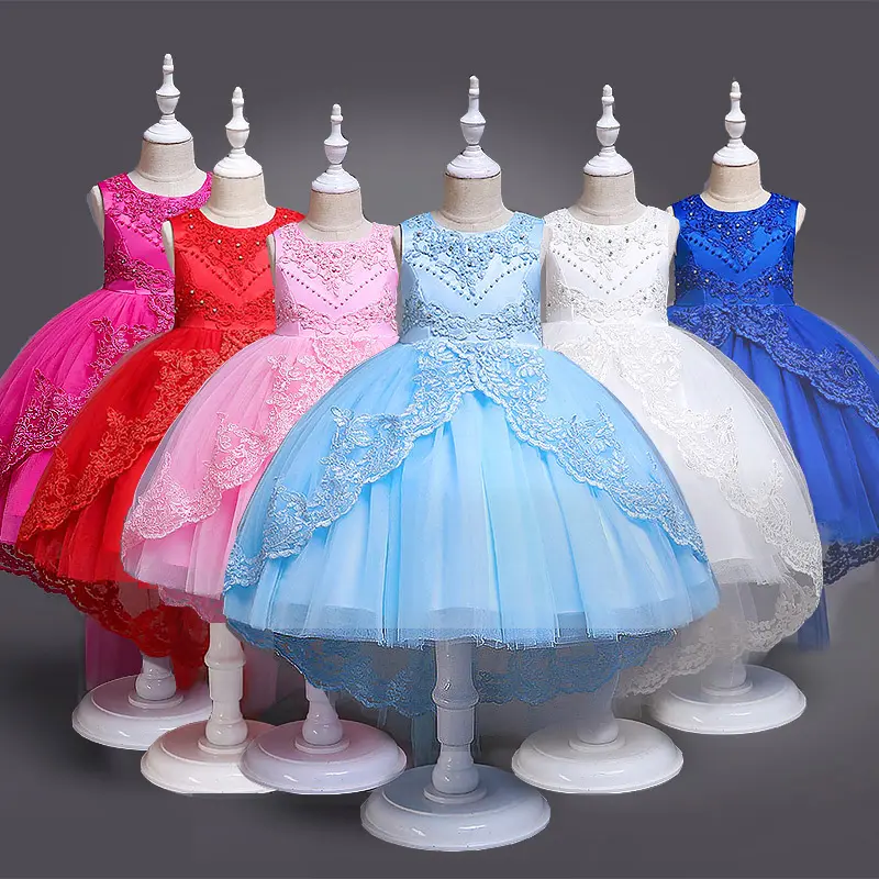 Hao Baby Wholesale Children Princess Party Embroidered Kids Lace Flower Girls Wear Dress