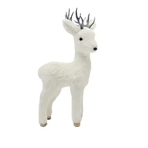 高品质批发节日装饰站立白色毛绒圣诞丝鹿