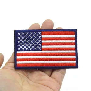 Flag Hook & Loop Embroidery Patch Custom Logo Patches Badge American USA Factory Wholesale in Stock Cheap Embroidered Fabric PVC