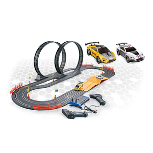 Circuit <span class=keywords><strong>de</strong></span> course <span class=keywords><strong>de</strong></span> voitures <span class=keywords><strong>de</strong></span> <span class=keywords><strong>police</strong></span> à grande vitesse avec rampe <span class=keywords><strong>de</strong></span> saut et lumières, jouet <span class=keywords><strong>de</strong></span> course électrique double RC pour enfants garçons, cadeau 136CM - Product Image 1