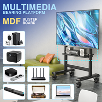 Soporte de TV Móvil Moderno Grande con Ruedas y Estante, para Pantallas de 55''-98'', Acero Aleado, Altura Ajustable, Gestión de Cables, 9kg/220lbs, Negro