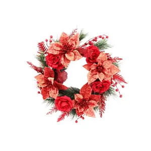 圣诞一品红花花环，用于圣诞树装饰批发
