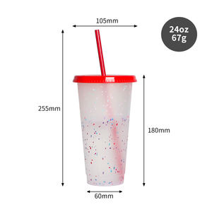 Vaso de Plástico Reutilizable sin BPA, Colorido, para Fiestas y Campamentos, <span class=keywords><strong>con</strong></span> Confeti que Cambia de Color, <span class=keywords><strong>con</strong></span> Tapas y Pajitas para Café Helado - Product Image 2
